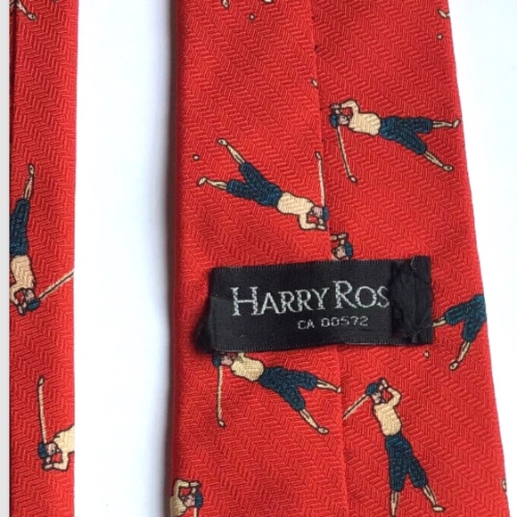 Harry Rosen red with golfers print silk tie made in Canada 🇨🇦 - Picture 1 of 5